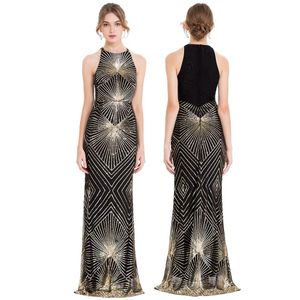 Angel-Fashions Women's Gold cekinowa kolumna art deco kolumna blask Long Dress Sukienka balowa suknie imprezowe 4022720