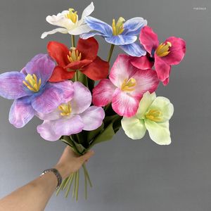 装飾的な花3D印刷人工チューリップシルクフェイクグリーンプラントホリデーパーティーデコレーションフラワーブルーチューリップブランチ