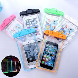 Nachtleuchtende PVC-Universal-Schwimmen-Tauchen-wasserdichte Tasche für Telefon, transparenter Touchscreen für iPhone 11 12 13 14 Xiaomi Redmi Samsung Handyhüllen