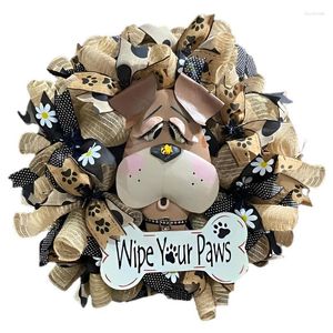 Coroa de flores decorativas para porta de pano pendurável design de cabeça de cachorro sem desbotamento criativo para parede de casamento janela sala de estar