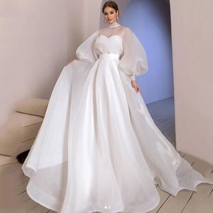 Halter Neck Organza Wedding Dresses Puff Sleeve Bride GownSimple And Clean Wedding Gown Vestido de novia 2023