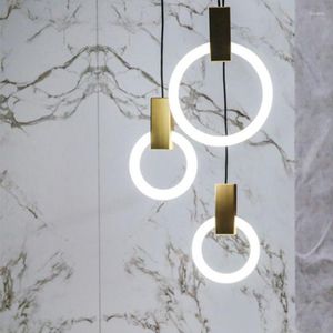 Hängslampor moderna LED -lampor guldring hängande vardagsrum sovrum belysning hem dekor restaurang café ljus fixturer