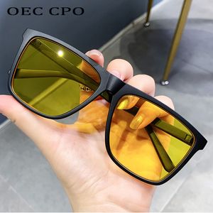 OEC CPO Square Men Solglasögon Big Frame Solglasögon Kvinnor Fashion Yellow Lens Sun Glasses Female Drive Beach Eyewear UV400 Glass