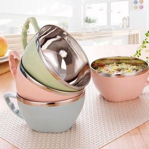Bowls 1PC Solid Stainless Steel Noodle Bowl With Handle Lid Container Rice Soup Instant Noodles Mixing