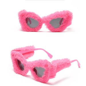 Негабаритные мягкие меховые солнцезащитные очки для женщин Большой квадратный плюш модный бренд солнце