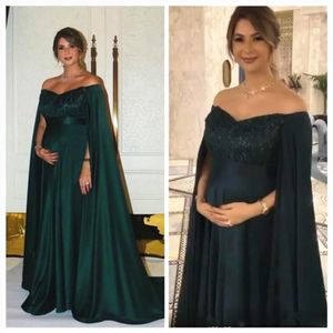 Dark Green Pregnant Maternity Evening Dresses with Cape Off Shoulder Floor Length Party Gowns Baby Shower Prom Dresses 126244i