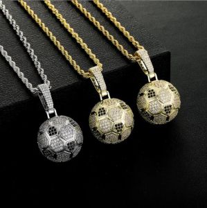 Hip Hop Necklaces Bling Gold Color Stainless Steel Football Ball Pendants Necklaces for Men Jewelry