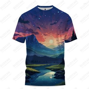 Herren T-Shirts Sommer -Shirt Valley Night Scene 3D gedruckt Casual Style Modetrend