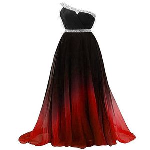 2021 Seksowne na jedno ramię długie gradientowe sukienki na bal maturę szyfonowy z koralikowymi koralikami o długości podłogi Ombre Formalne suknia imprezowa QC12612