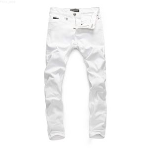 Uomo ROSA PARADISO Classico Moda Uomo Rock Moto Uomo Design casual Strappato Distressed Skinny Denim Biker PLEIN Jeans Bianco L24124