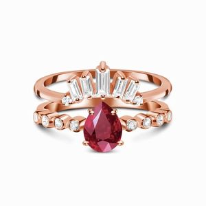 European and American retro S925 sterling silver water drop dove ruby micro zircon rose gold double ring female jewelry