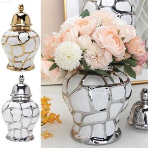 Vases Gold Plaid Ceramic General Jar Art Storage Tank Porcelain Pot Ceramic Vintage Flower Gold Decorative Vase Ornaments Ginger S5Z8 L2404