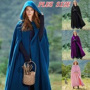 Women's Sweaters High Quality Winter Maxi Hooded Wool Coat Medieval Vintage Cashmere Shl Loose Long Hooded Cloak Cape Long Wool Jacket L230724