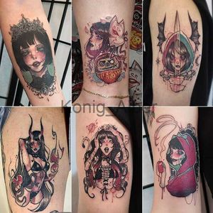 Tillfälliga tatueringar 16 st/lot Dark Witch Cartoon Temporary Tattoo Sticker Female Waterproof Anime Art Sexig Fake Tattoo Arm handledsben Tattoo klistermärke x0724