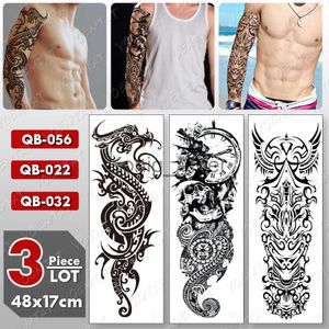 Tillfälliga tatueringar 3 st/mycket stor armhylsa tatuering drake maori totem vattentät tillfällig tato klistermärke skalle kroppskonst full falska tatoo kvinnor män x0724