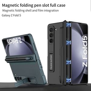 Side Pen Slot Cases For Samsung Galaxy Z Fold 5 Case Magnetic Stand Hinge Protective Film Screen Cover