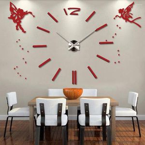 Wanduhren 3D DIY große Uhr modernes Design Engel dekorative Übergröße Küche Acryl Spiegel Aufkleber groß