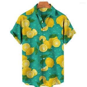 Mäns casual skjortor hawaiian kort ärm t frukt 3d utskrift orange mönster lapel dagliga män gata överdimensionerade toppar tshirts