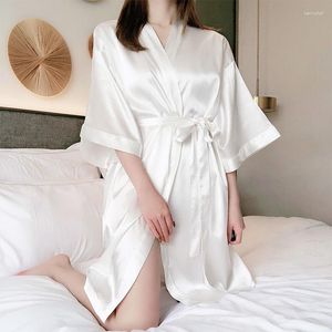 Roupa de dormir feminina de cetim noiva dama de honra vestido de casamento verão vestido de banho sexy solto quimono vestido de banho feminino íntimo lingerie camisola