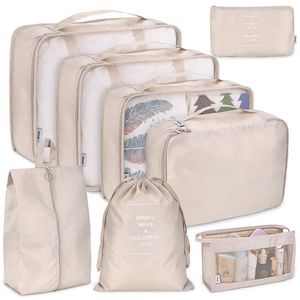 Sacos de armazenamento Conjunto de 8 unidades Saco organizador de viagem para roupas, cosméticos, sapato, bolsa organizada, mala, cubo, organizador de bagagem portátil S218J