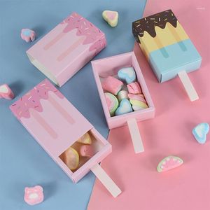 Gift Wrap 4/6pc Ice Cream Shape Candy Box Cartoon Pull-out Tray Kraft Paper Popcorn Baby Shower Party Packaging Drawer Goodie