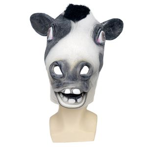 Maschera di testa di animale divertente Accessori di carnevale Costume per adulti Halloween Cosplay Maschera di lattice di mucca Maschera di animali per feste in maschera