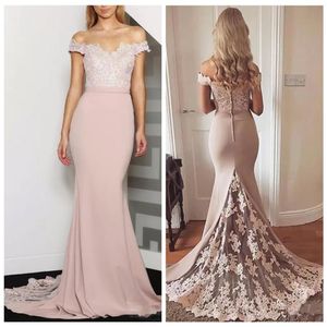 2019 Kapalı Omuz İnce Denizkızı Nedime Elbiseleri Dantel Aplikler Artı Boyut Resmi Hizmetçi Onur Gowns Özel Çevrimiçi Vestidos de B294G