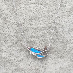 Ny S925 Sterling Silver Jewelry Blue Australia Gem Dolphin Pendant Necklace Simple Women's Opal Necklace