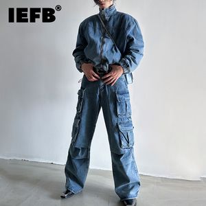 Men s Tracksuits IEFB Washing Denim Thickened Men Jacket Vintage 2023 Spring Loose Short Suit Cargo Pants Solid Color Casual High Street 9A6679 230724