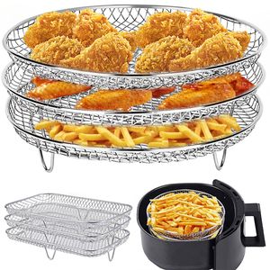 BBQ Tools Accessories Air Fryer Basket Roasting Rack Stainless Steel BBQ Grill Three Stackable Steamer Racks For Ninja Air Fryer Kitchen Accessories 230721