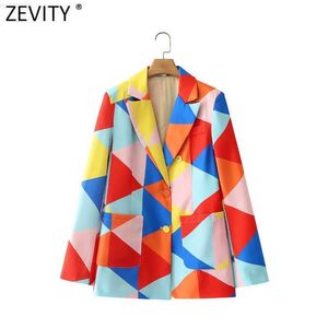 Women's Suits Blazers Zevity New Women Fashion Notched Collar Color Matching Leisure Blazer Coat Office Ladies Chic Pockets Patch Suits Tops CT835 L230724