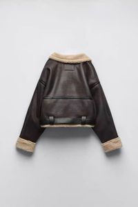 23SS 디자이너 가을/겨울 여성 양털 양면 재킷 브라운 코트 자동차 기계 양복 가죽 자켓 XS-L