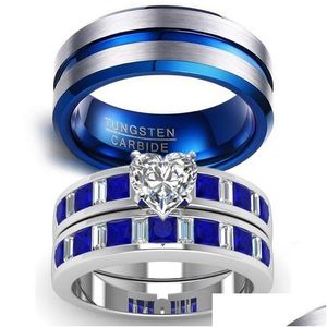 Couple Rings Vintage Dragon Stainless Steel Men Ring Fashion Jewelry Romantic Heart Zircon Set Bridal Engagement Gift Drop Delivery Dhdrh