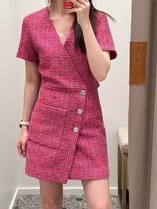 Abiti casual di base New m-aje Feeling Tweed Fashion Open Back Rose Red Dress