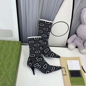 New Autumn and Winter Top Brand Women Designer Black Boots Martin Boots Long Boots Leather Boots Pointed High Heels Elastic Short Boots Socks Boots