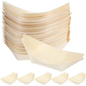 Dinnerware Sets 50 Pcs Dessert Platter Wooden Kayak Sushi Boat Plates 11.5X6.5X2CM Bowl Disposable Container Tray Serving