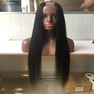 8-24 polegadas Seda Liso Cabelo Humano U Part Wigs Perucas de Cabelo Humano Meio Esquerda Direita U parte Nenhuma Peruca de Renda para Mulheres Negras2696