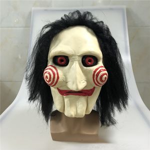 Movie Saw Chainsaw Massacre Jigsaw Puppet Masks with Wig Hair Latex Creepy Halloween Horror Maschera spaventosa Unisex Party Cosplay Prop