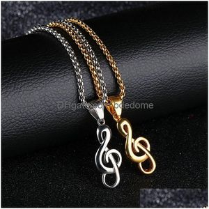 Colares com Pingente Moda Colar de Notas Musicais Aço Inoxidável Banhado a Ouro 18K Símbolo Musical Para Homens Mulheres Hip Hop Jóias Finas Gota D Dhb1L