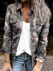 Женские куртки женская куртка 2022 повседневная камуфляж одиночная грудь с защелкой с длинным рукавом карманная рубашка джинсовая рубашка Teen Vintage Fashion T230724