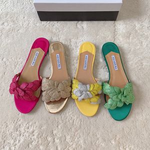 AQUAZZURA шлепанцы на плоской подошве, тапочки с галактическим цветком, летние сандалии на плоской подошве, сандалии на плоской подошве, женские роскошные дизайнерские шлепанцы с цветочным узором Water Diamond Flower, в коробке