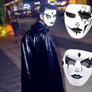Naucao målad mask, halloween rekvisita smink full ansiktsmask hip-hop vuxen handmålad vit hip-hop dans man vuxen manlig mask