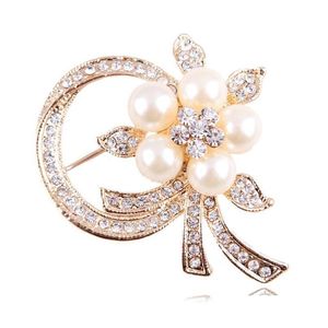Spille Spille Gioielli di moda Spille d'oro vintage Austria Cristalli Spilla a fiore di perle d'imitazione Accessori da sposa Drop Delivery Dhhsp