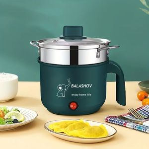 Elektrischer Hot Pot, 1,8 l antihaftbeschichteter Ramen-Kocher mit Dampfgarer, tragbarer Mini-Reisekocher, multifunktionale antihaftbeschichtete elektrische Pfanne zum Braten/Eintopf/Dampfen,