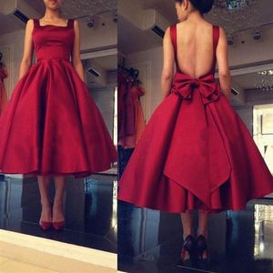 2019 Cheap Tea Length Prom Dresses Spaghetti Backless Burgundy Red Draped Short Women Plus Size Formal Occasion Party Celebrity Go229L