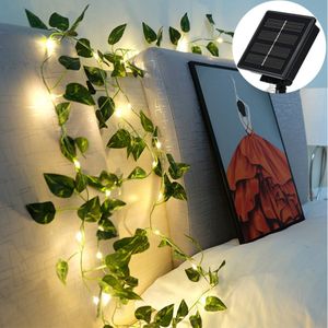 Solar Vine String Lights Outdoor Water Resistant Ivy Lights LED Artificial Rattan Green Plant Decoration Maple Leaf Garland Lamp