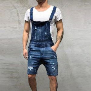 Mäns jeans fashionabla rippade jumpsuit shorts sommaren high street oroliga denim overaller män plus storlek