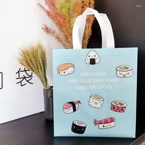 Torby do przechowywania 10pcs Przenośny uchwyt w torbie kreskówka sushi ryżowy druk piłki bez tkanej japońskiej kuchni wynos na wynos