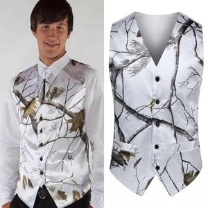 2022 Fashion White Camo Groom Vests Ties for Wedding Outterwear Vest Realtree Spring Camouflage Slim Fit Men's VestSvest Ti319H