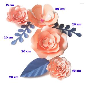 Flores decorativas faça você mesmo gigante papel pano de fundo artificial flor rosa brilhante 4 pçs folhas 3 pçs decoração de festa de casamento decoração de casa vídeo